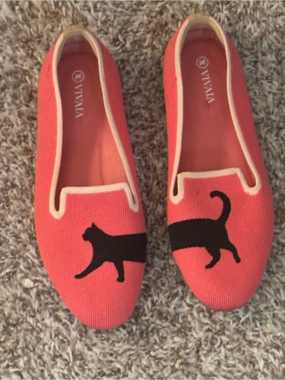 Coral Cat-Embroidered Slip-On Flats